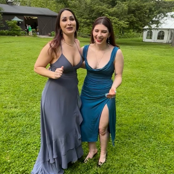 Lulus Flawless Effect Dark Teal Slinky Knit Cowl Tie-back Midi Dress Green - Picture 3 of 6